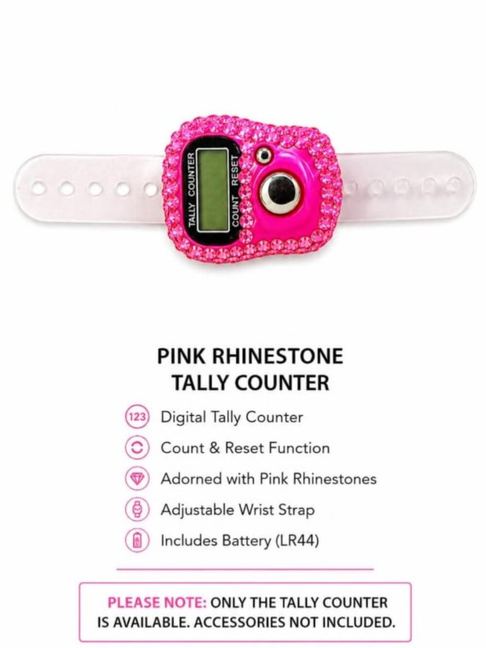 💖 Pink Rhinestone Digital Tally Counter Adjustable Clicker Watch #137